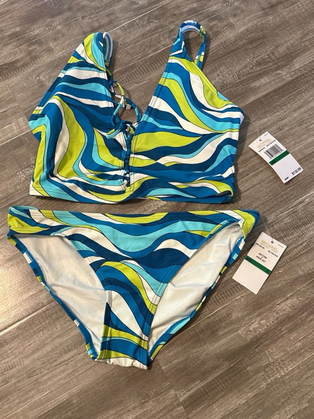 Michael Kors Blue, Aqua & Lime Swirl Bikini Set